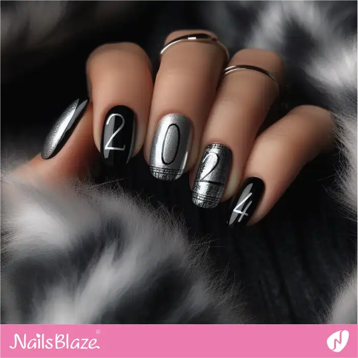 2024 Black and Silver New Year's Nails | 2024 Nails - NB3717